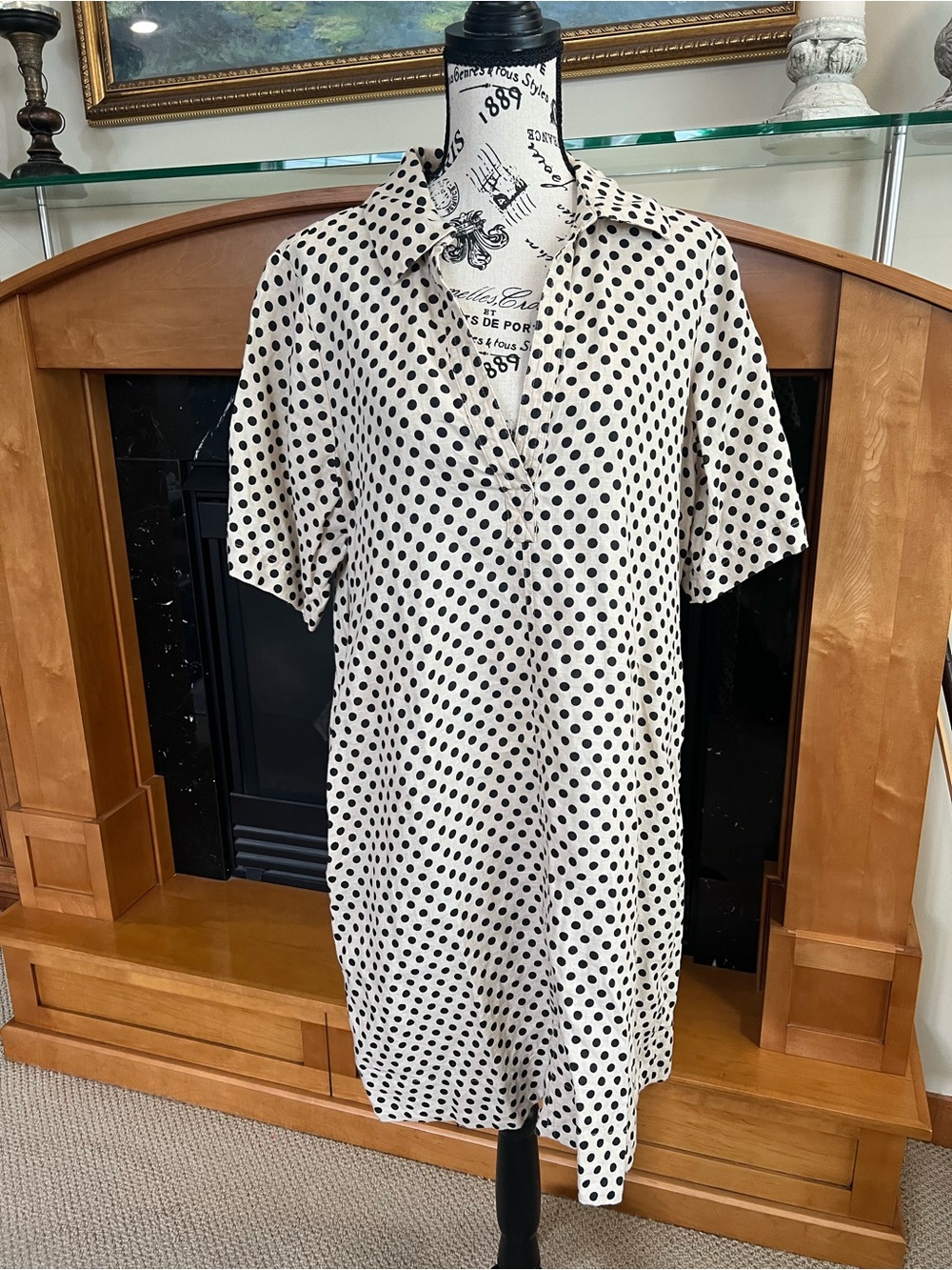 J.Crew Ivory and Black Polka Dot Linen Shirt Dress